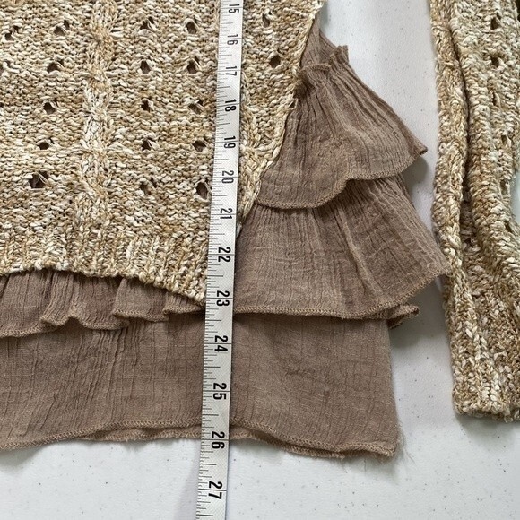 Anthropologie Eri + Ali Ruffle Mixed Media Sweater Layer Long Sleeve Loose Knit - Picture 11 of 16